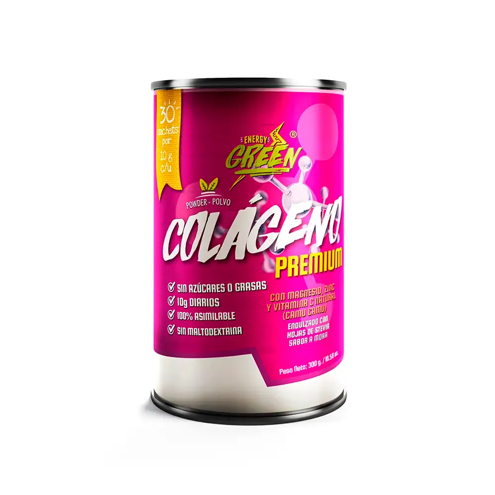 Colágeno Hidrolizado Premium Energy Green con Magnesio y Zinc en sachets sabor mora